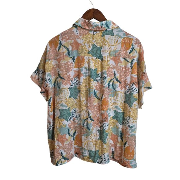 Heyson Womens Button Up Top Floral Chest Pocket Short Sleeve Mulitcolor Medium - Picture 2 of 13